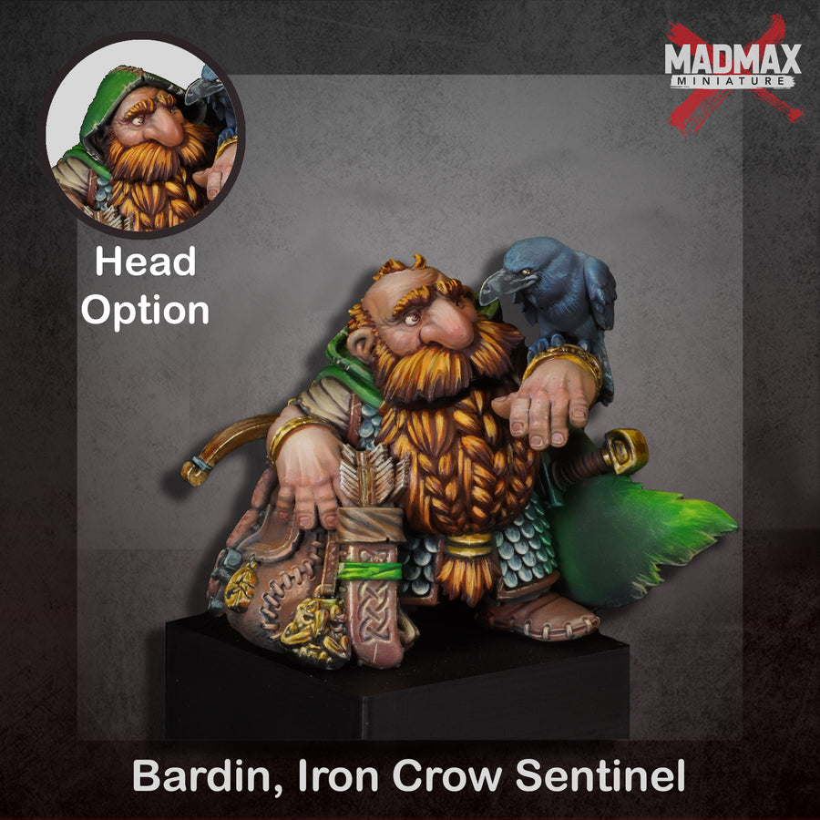 a detailed miniature of a bardin, iron crow sentinel, with intricate details and a realistic appearance. a detailed miniature of a bardin, iron crow sentinel, with intricate details and a realistic appearance.