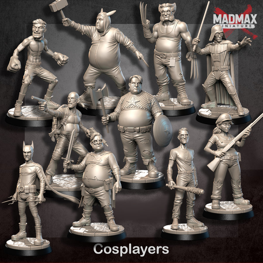 a collection of various figurines, including cosplayers, posed in different poses and stances. a collection of various figurines, including cosplayers, posed in different poses and stances.