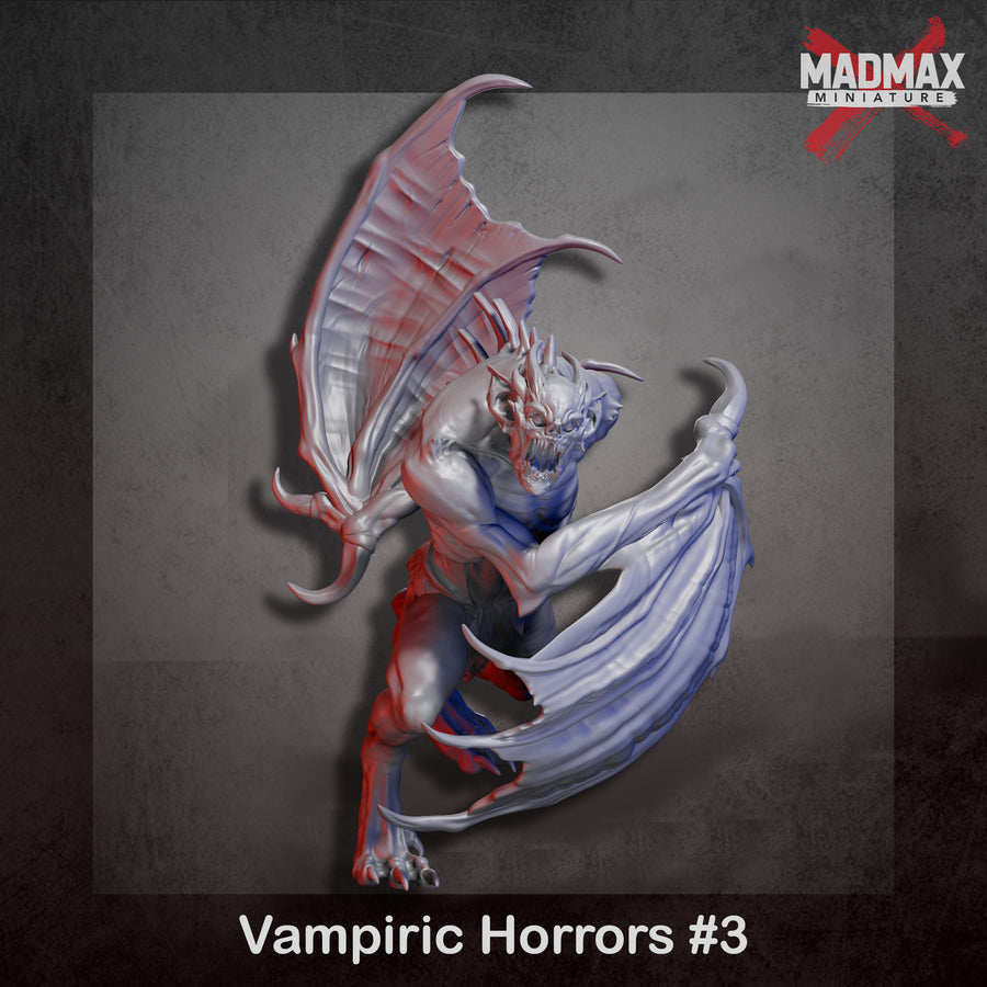 three detailed, winged, and armored creatures resembling vampiric creatures, possibly from the video game MadMAX. three detailed, winged, and armored creatures resembling vampiric creatures, possibly from the video game MadMAX.