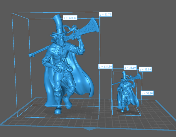 a blue 3d model of a man with a trumpet