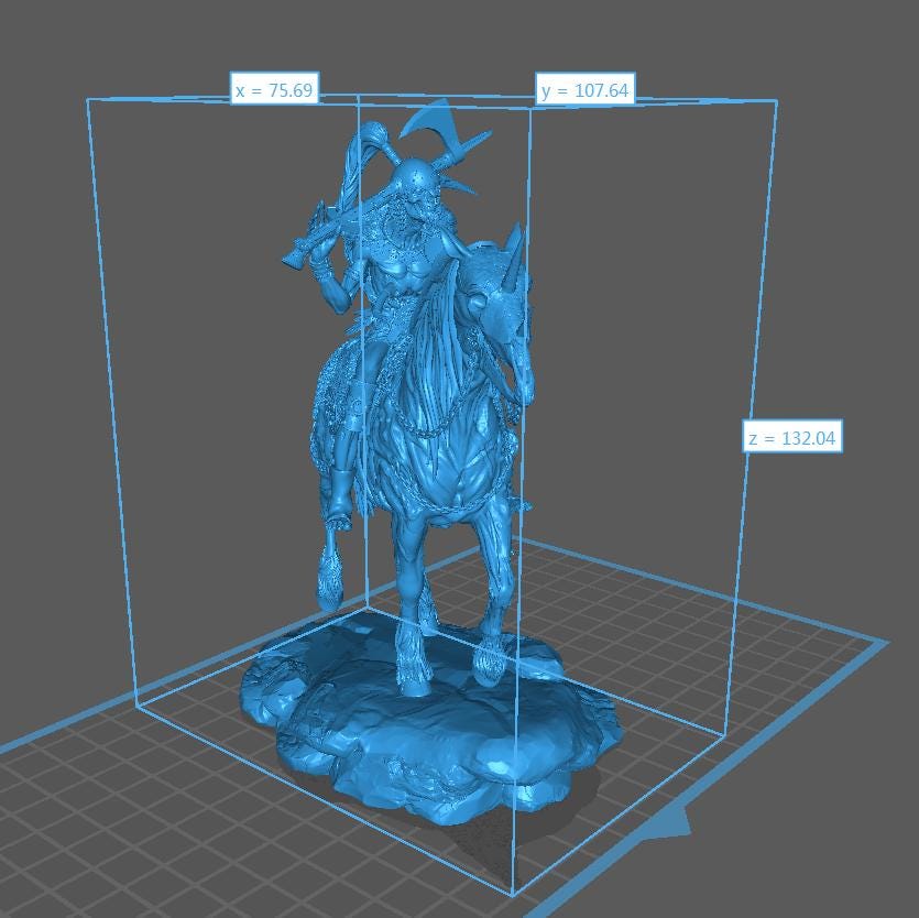 A 3D rendering of a knight on horseback, specifically a draugr on horse, which is a character from the MadMAX Miniatures series. A 3D rendering of a knight on horseback, specifically a draugr on horse, which is a character from the MadMAX Miniatures series.