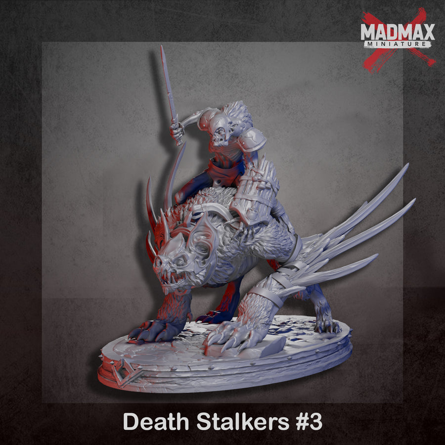 The image is a 3D rendering of a group of Death Stalkers, a fantasy creature with sharp teeth and claws, depicted in a dynamic fighting stance. The image is a 3D rendering of a group of Death Stalkers, a fantasy creature with sharp teeth and claws, depicted in a dynamic fighting stance.