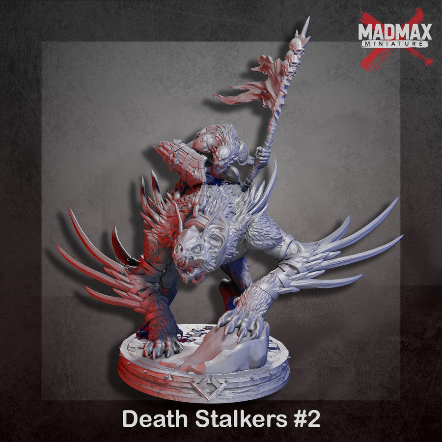 The image is a 3D rendering of a group of Death Stalkers, a fantasy creature with sharp teeth and claws, depicted in a dynamic fighting stance. The image is a 3D rendering of a group of Death Stalkers, a fantasy creature with sharp teeth and claws, depicted in a dynamic fighting stance.