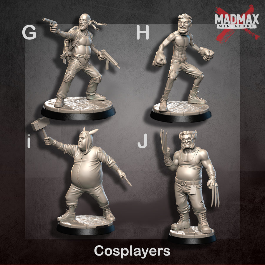 a collection of various figurines, including cosplayers, posed in different poses and stances. a collection of various figurines, including cosplayers, posed in different poses and stances.