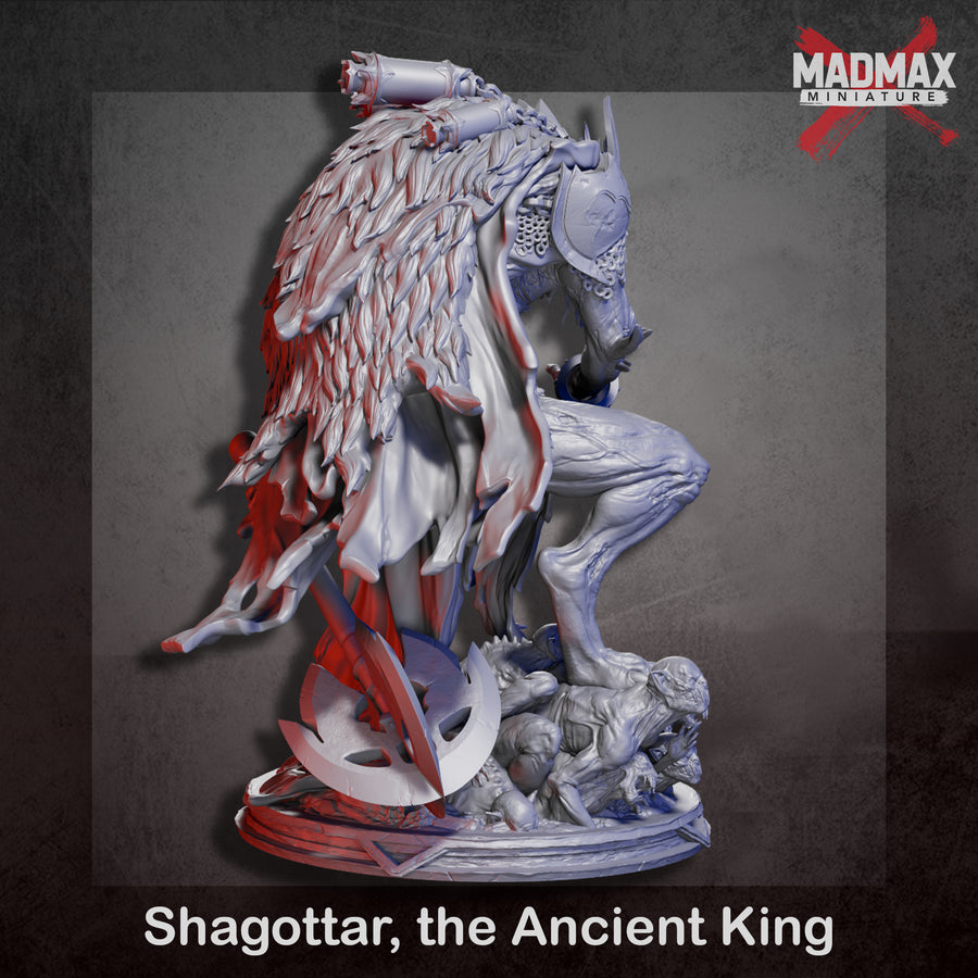 A 3D rendering of a shagotar, the Ancient King, with intricate details and a dynamic pose. A 3D rendering of a shagotar, the Ancient King, with intricate details and a dynamic pose.