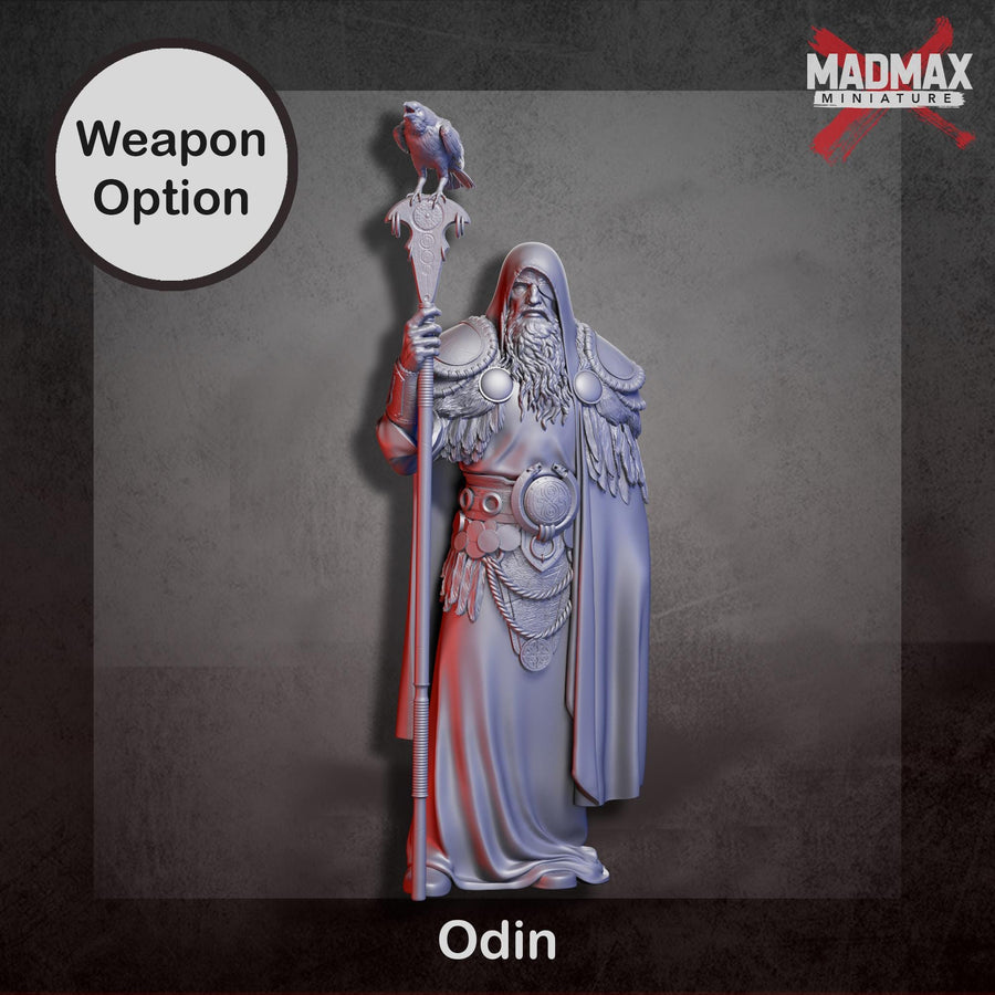 a figure of a bearded man holding a spear, wearing a long robe and a hood. a figure of a bearded man holding a spear, wearing a long robe and a hood.
