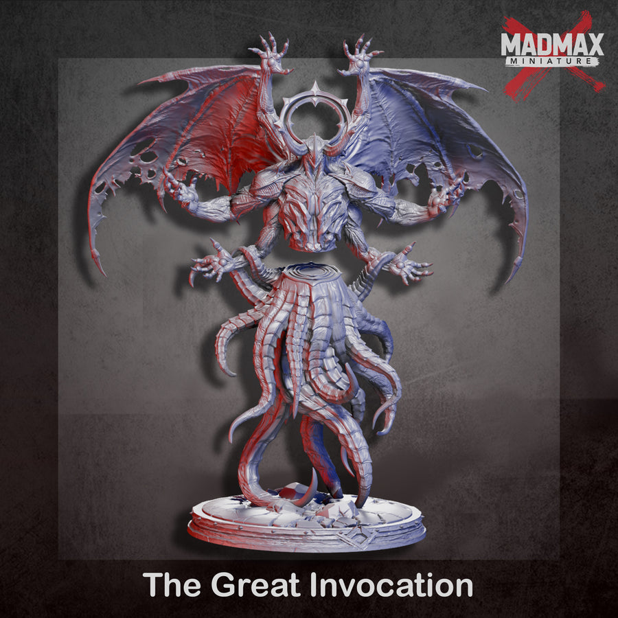 a large, winged, and armored creature with multiple arms and tentacles, standing on a pedestal. a large, winged, and armored creature with multiple arms and tentacles, standing on a pedestal.
