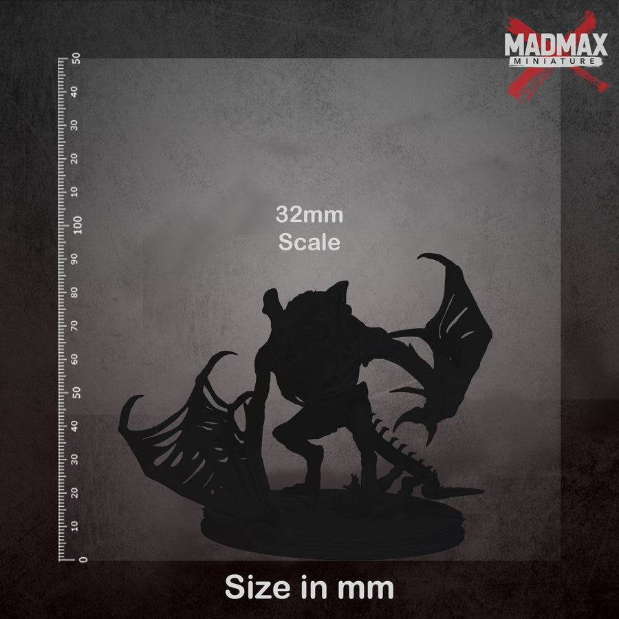 a large, winged creature with sharp teeth and claws, possibly a dragon or a monster, standing on a platform and facing towards the right side of the image. a large, winged creature with sharp teeth and claws, possibly a dragon or a monster, standing on a platform and facing towards the right side of the image.