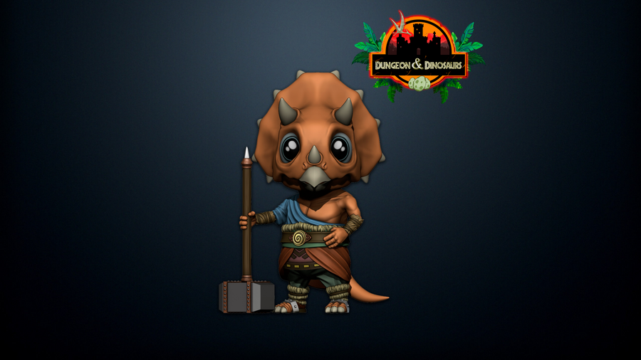 Chibi Triceratops Barbarian - Falcata 3D Chibi Triceratops Barbarian - Falcata 3D