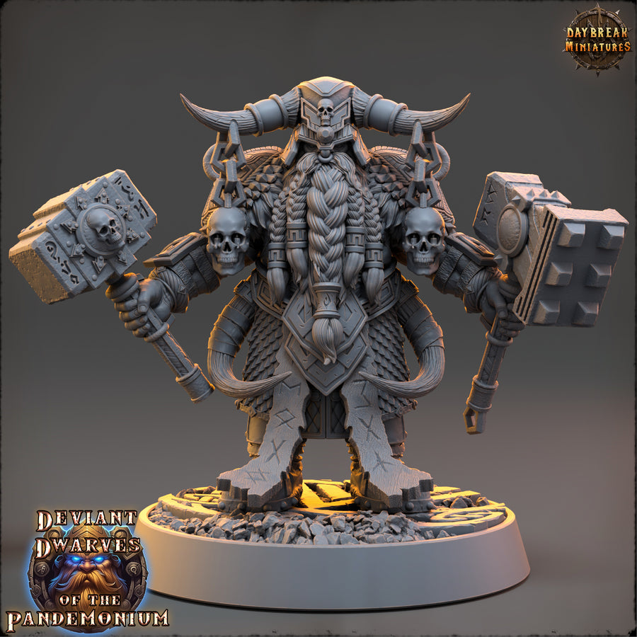 a statue of a demon holding two axes a statue of a demon holding two axes