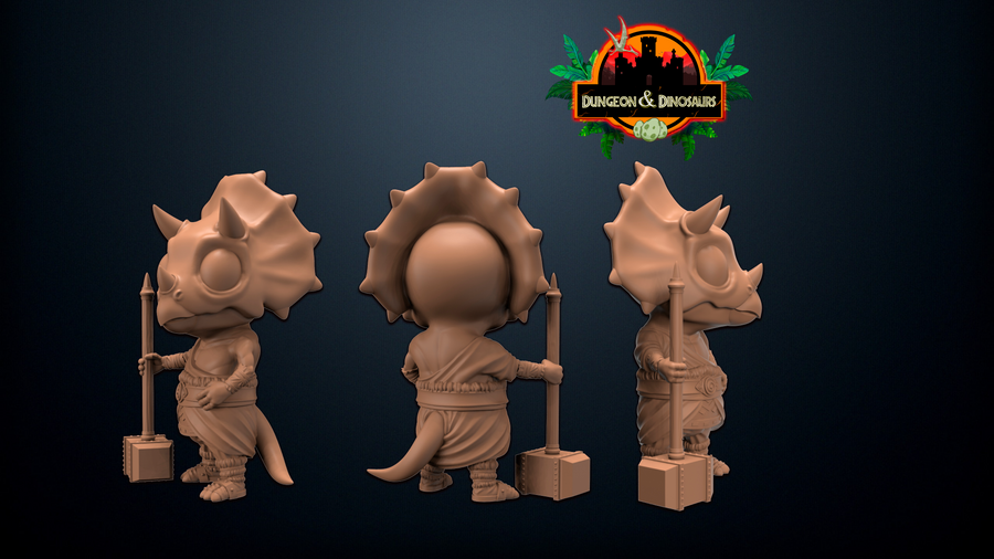 Chibi Triceratops Barbarian - Falcata 3D Chibi Triceratops Barbarian - Falcata 3D