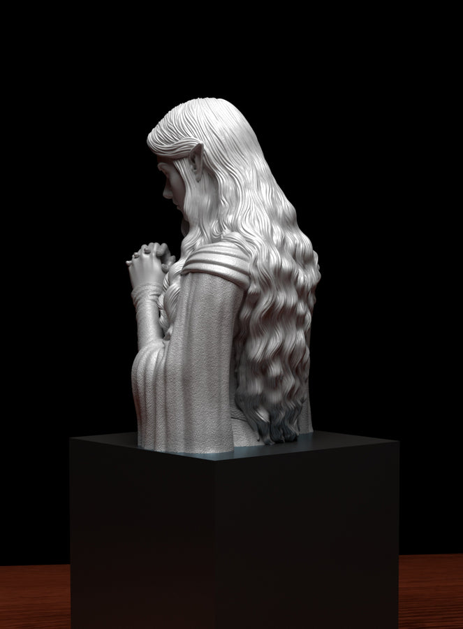 a white statue of a woman with hands together a white statue of a woman with hands together