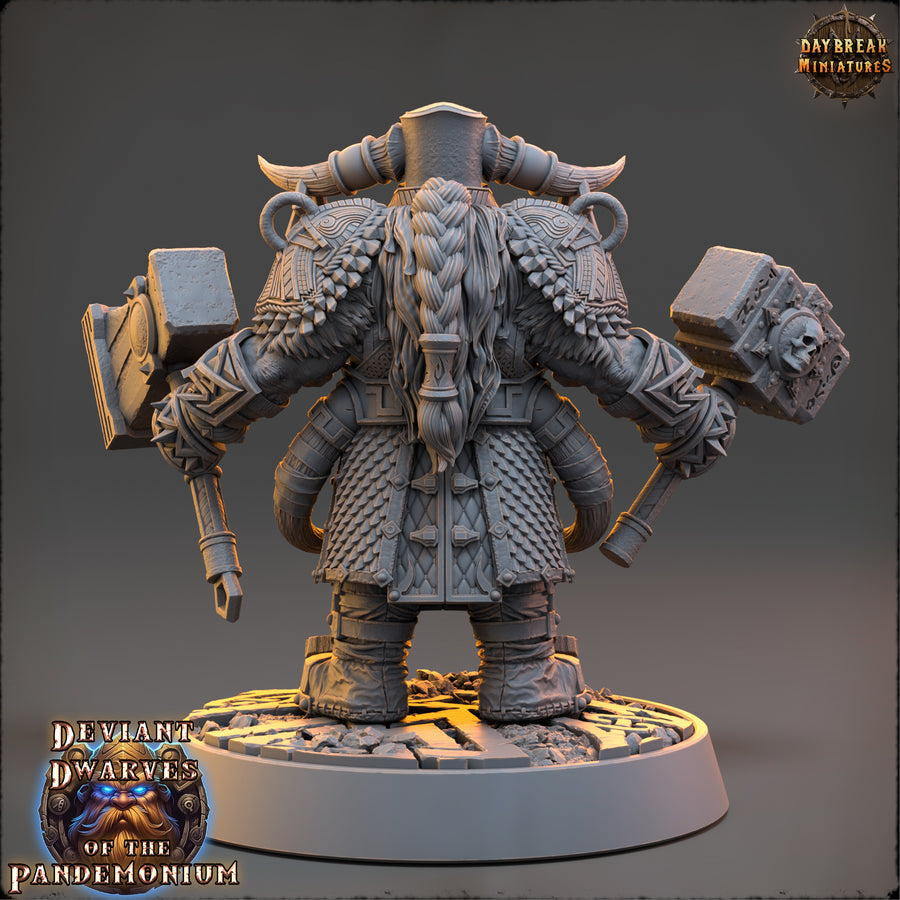 a statue of a demon holding two axes a statue of a demon holding two axes