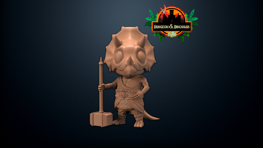 Chibi Triceratops Barbarian - Falcata 3D Chibi Triceratops Barbarian - Falcata 3D
