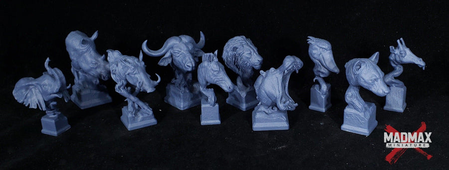 Savanna Bust Part 1 l Lion - Hippo - Zebra - Giraffe - Shoebill l Animal Portrait l 3D Printed Model l l African Wildlife Bust l Savanna Bust Part 1 l Lion - Hippo - Zebra - Giraffe - Shoebill l Animal Portrait l 3D Printed Model l l African Wildlife Bust l