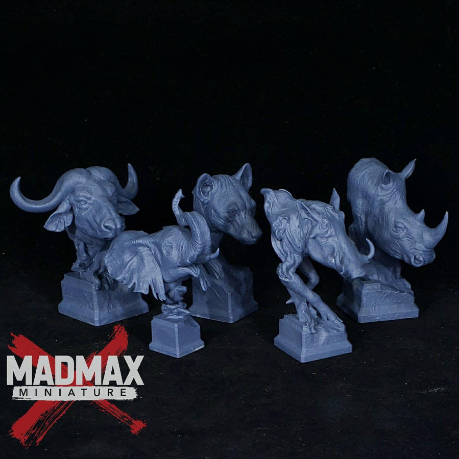 Savanna Bust Part 2 l Rhino - Buffalo - Hyena - Elephant- Warthog l Animal Portrait l 3D Printed Model l l African Wildlife Bust l Savanna Bust Part 2 l Rhino - Buffalo - Hyena - Elephant- Warthog l Animal Portrait l 3D Printed Model l l African Wildlife Bust l