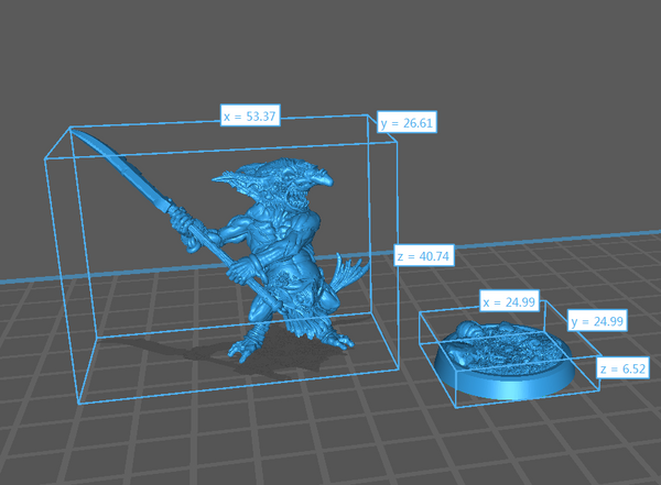 a blue 3d model of a creature holding a sword