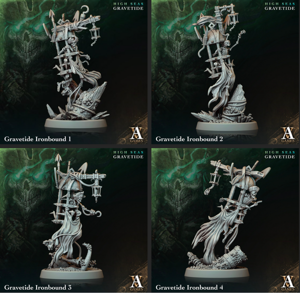 four different views of a statue of a woman holding a sword