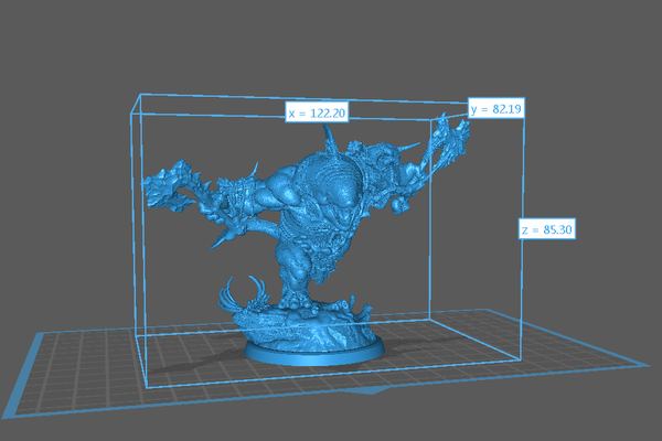 a blue 3d model of a demon in a glass case