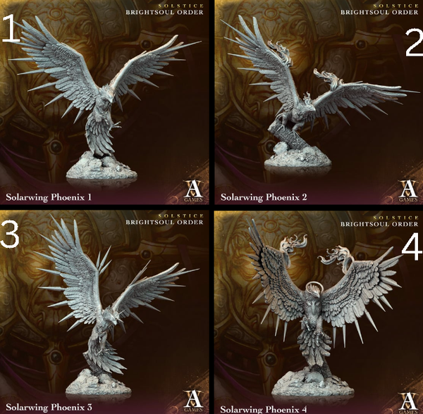 four pictures of a statue of a bird with wings