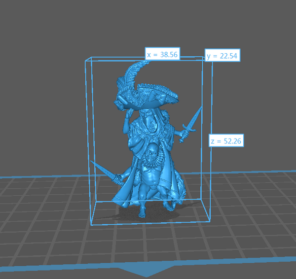 a blue 3d model of a demon holding a sword