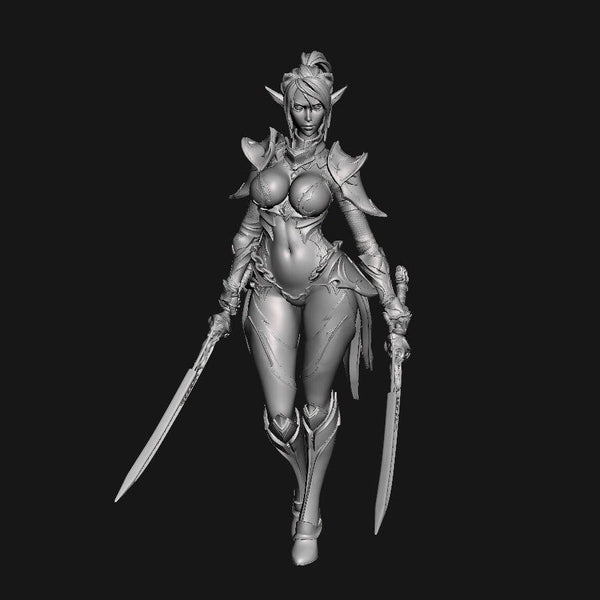 Dark Elf Mariya - DnD Miniature l 3D Printed Model l Lineage 2 l Beast Pathfinder l Tabletop RPG l Dungeons and Dragons l Drow